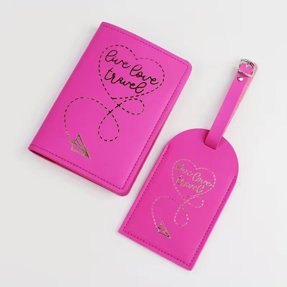 Passport Holder Pink Luggage Tag Travel Magenta 2 Pcs set Travel